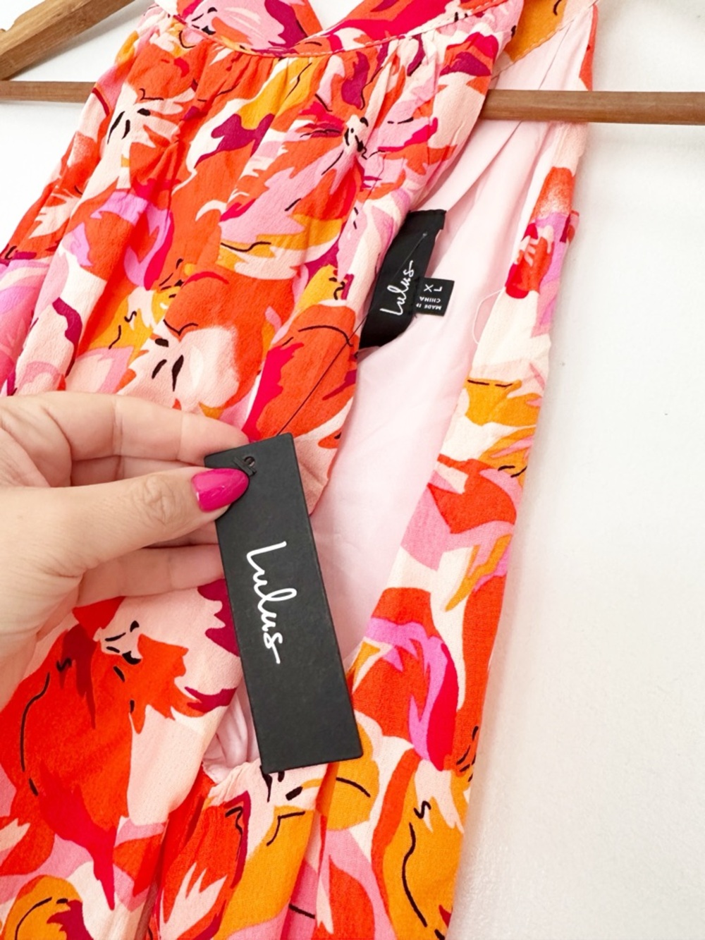 Lulus Tied Back To You Red and Pink Floral Print Mini Shift Dress XL NWT - Picture 5 of 12